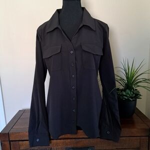Calvin Klein Jeans Black Blouse Women's Small Travel Shirt Lightweight Collared